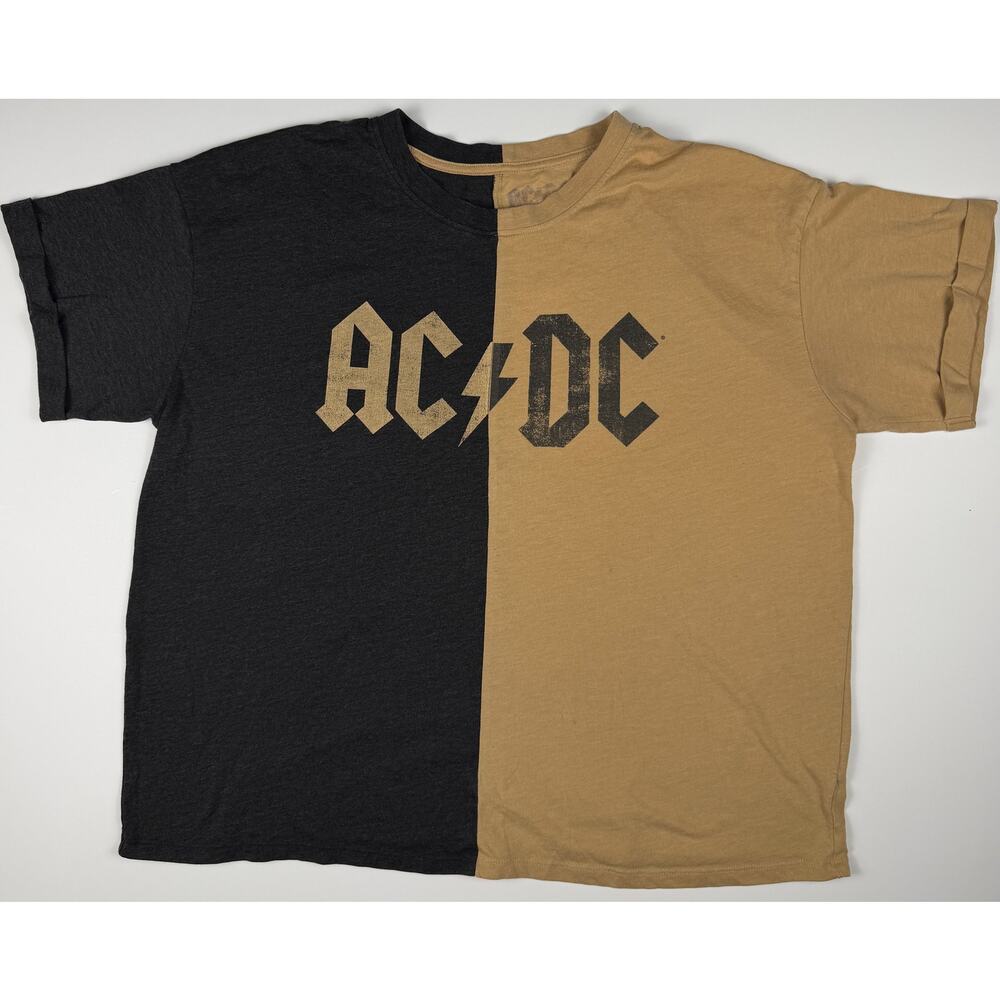 ACDC Split Color Graphic Band T Shirt Black Tan Rock Tee Unisex Size Medium